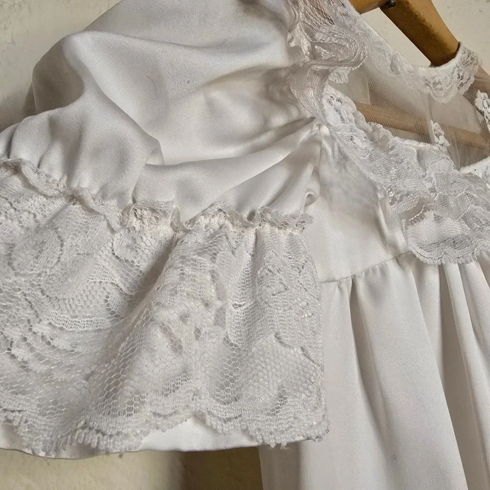 Vintage White Silk‎ Lace Gown 2-4 years Victorian or Edwardian prairie style